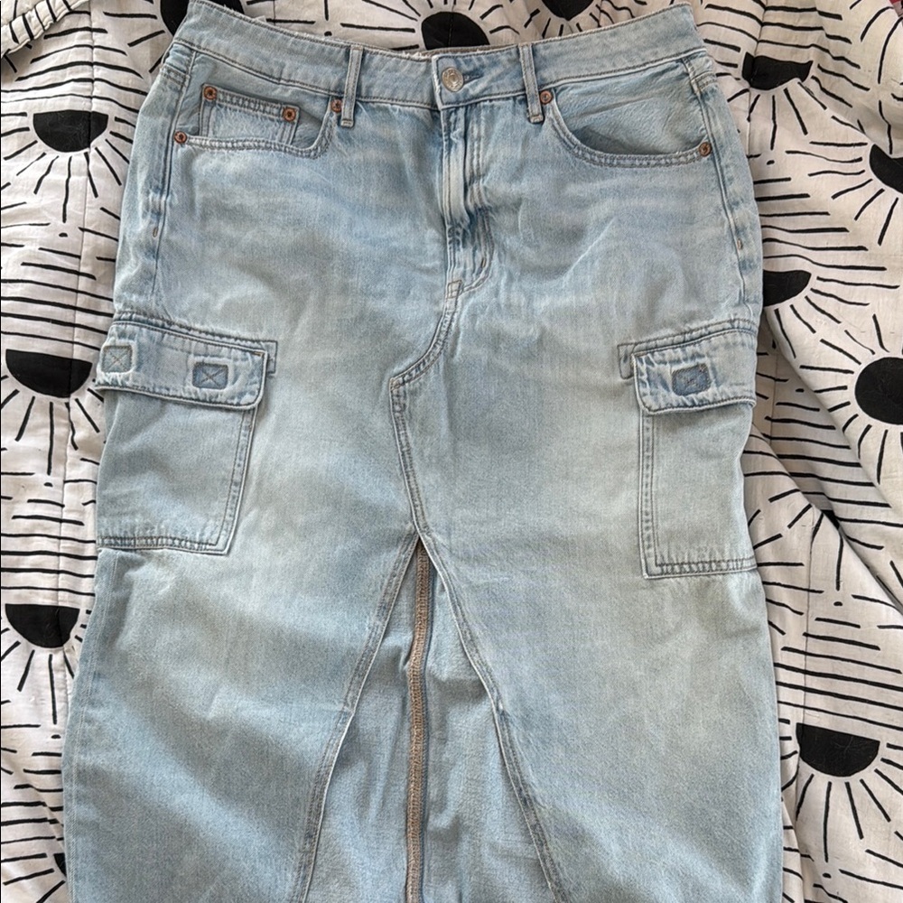 AE Light Blue Denim Maxi Skirt with Pockets Size 10